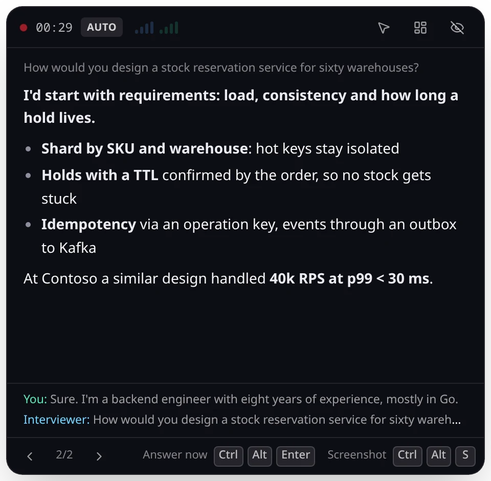 The overlay on top of the call window, showing the hint for the latest question